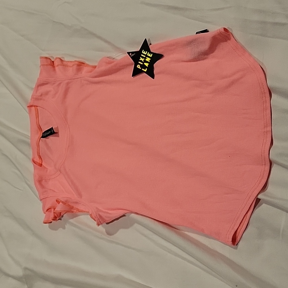 New girls size 6 ribbed pink ruffle sleeve tank